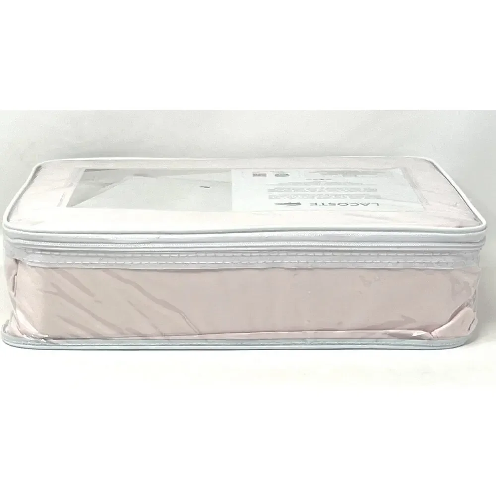 Lacoste KING Sheet Set Iced Pink 100% Cotton Percale Crocodile Logo 4 Pieces
